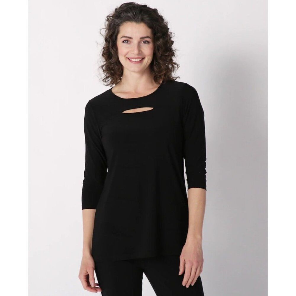 Isaac Mizrahi Women Black Cut-Out Tunic Knit Top Size S